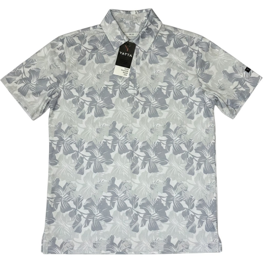 Yatta Golf Polo Shirt Mens M Gray Floral Stretch Jersey Knit Performance Top